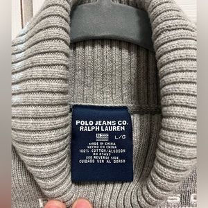 Ralph Lauren Women’s White and Grey Embroidered Sweatshirt Size Large Turtleneck